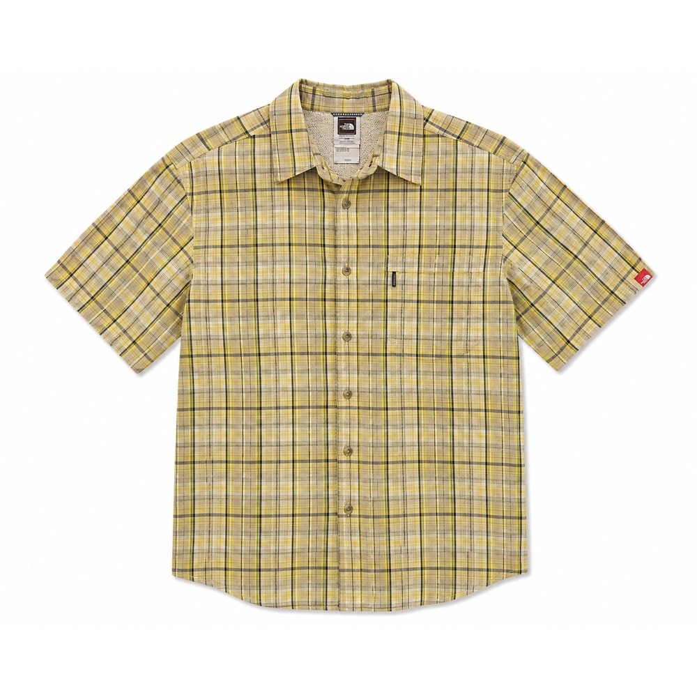 The North Face Mens Plaid Short Sleeve Button Up Hiking Shirt Yellow Grey Medium